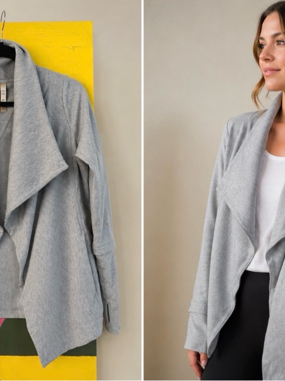 Women's Light Gray Draped Open-Front Jacket